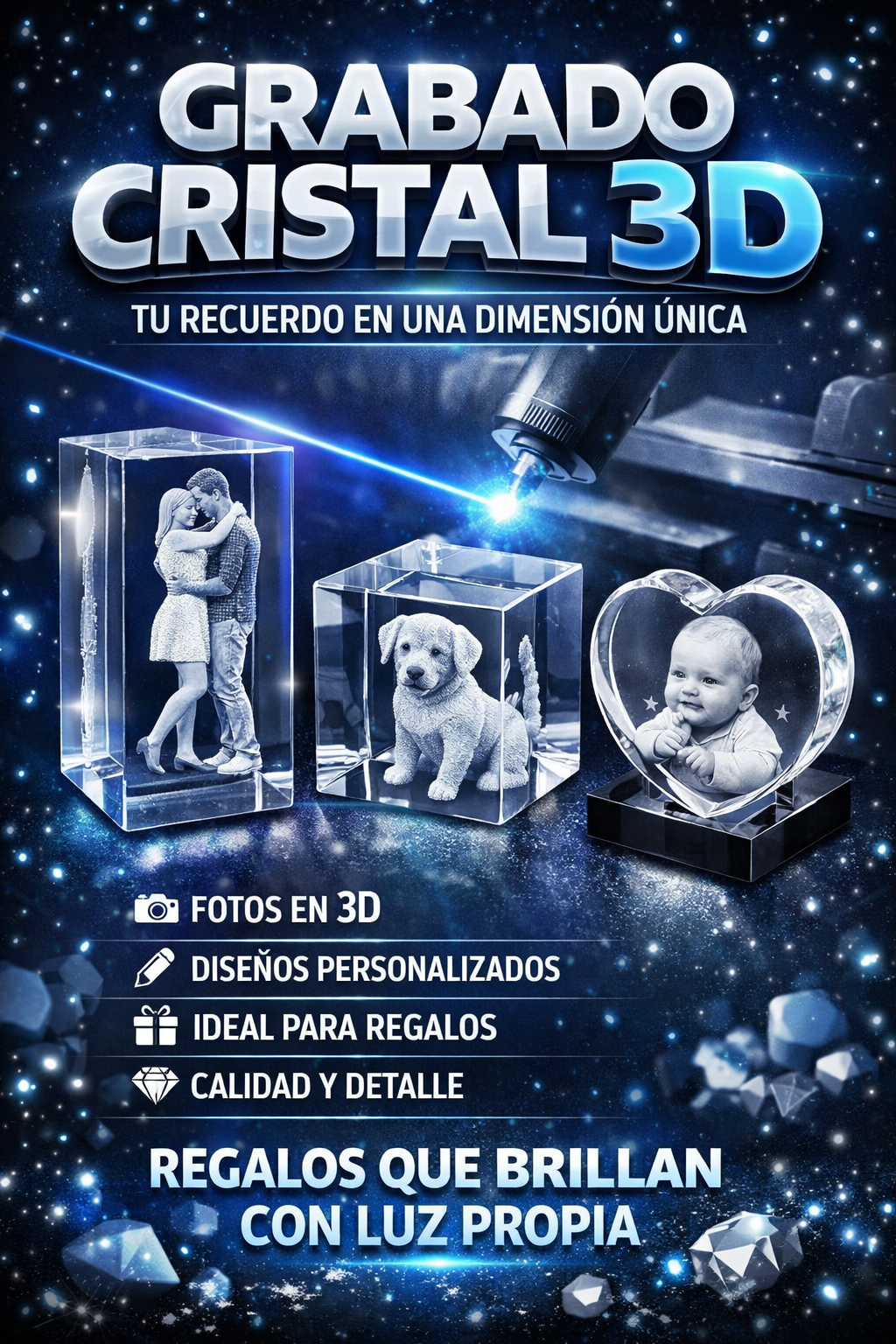 Grabado láser 3D en cristal personalizado